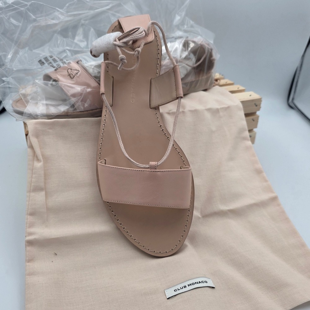 Club Monaco Cahdell Lace Up Flat Sandals Pale Pink Leather Made in‎ Italy 9.5